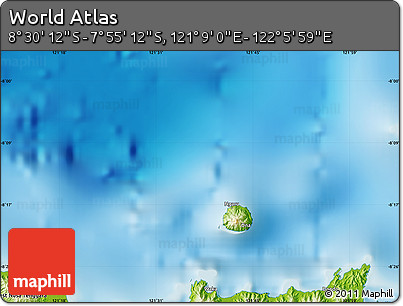 Physical Map of the Area around 8° 12' 42" S, 121° 37' 30" E