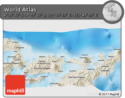 Shaded Relief 3D Map of the Area around 8° 12' 42" S, 123° 19' 29" E