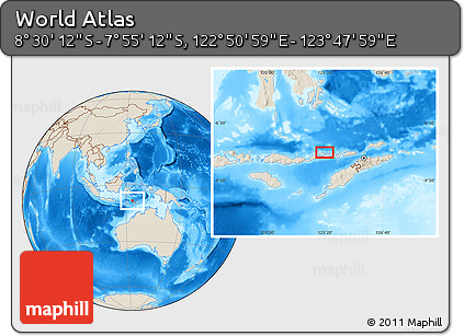 Shaded Relief Location Map of the Area around 8° 12' 42" S, 123° 19' 29" E