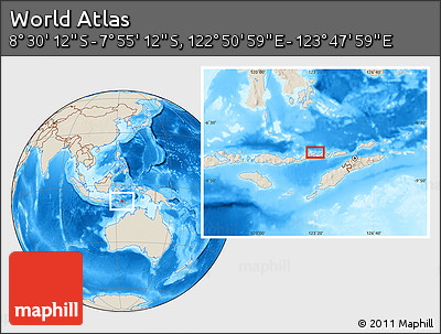 Shaded Relief Location Map of the Area around 8° 12' 42" S, 123° 19' 29" E