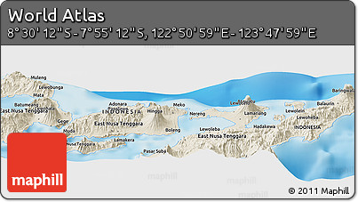 Shaded Relief Panoramic Map of the Area around 8° 12' 42" S, 123° 19' 29" E