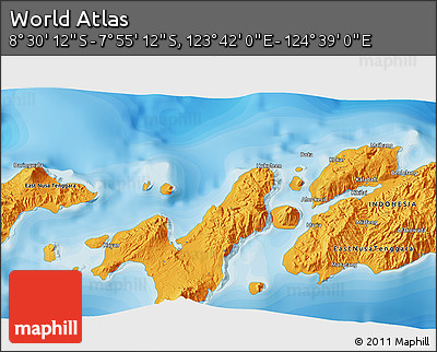 Political 3D Map of the Area around 8° 12' 42" S, 124° 10' 30" E