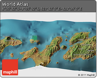 Satellite 3D Map of the Area around 8° 12' 42" S, 124° 10' 30" E