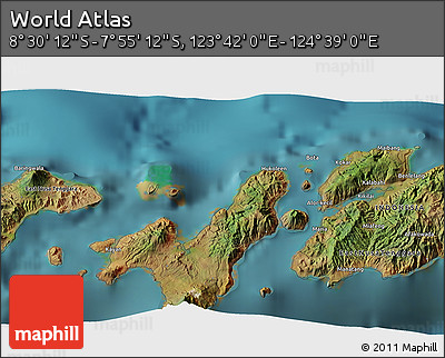 Satellite 3D Map of the Area around 8° 12' 42" S, 124° 10' 30" E
