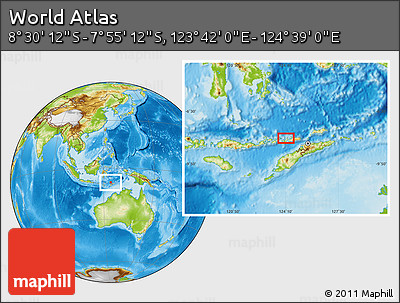 Physical Location Map of the Area around 8° 12' 42" S, 124° 10' 30" E