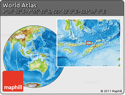 Physical Location Map of the Area around 8° 12' 42" S, 124° 10' 30" E