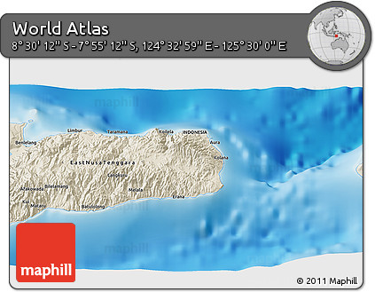 Shaded Relief 3D Map of the Area around 8° 12' 42" S, 125° 1' 30" E