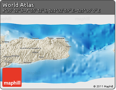 Shaded Relief 3D Map of the Area around 8° 12' 42" S, 125° 1' 30" E