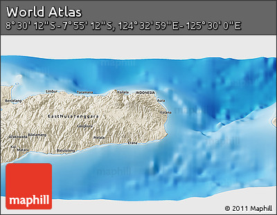 Shaded Relief 3D Map of the Area around 8° 12' 42" S, 125° 1' 30" E