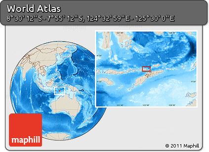 Shaded Relief Location Map of the Area around 8° 12' 42" S, 125° 1' 30" E