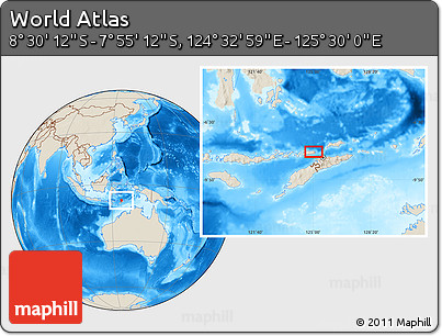 Shaded Relief Location Map of the Area around 8° 12' 42" S, 125° 1' 30" E
