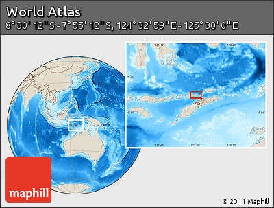 Shaded Relief Location Map of the Area around 8° 12' 42" S, 125° 1' 30" E