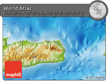Physical Map of the Area around 8° 12' 42" S, 125° 1' 30" E