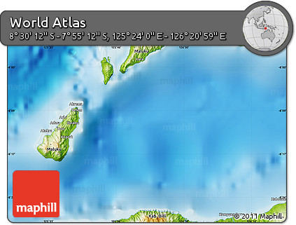 Physical Map of the Area around 8° 12' 42" S, 125° 52' 30" E