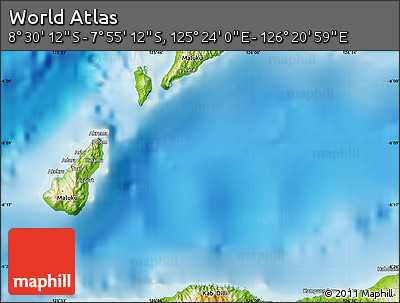 Physical Map of the Area around 8° 12' 42" S, 125° 52' 30" E