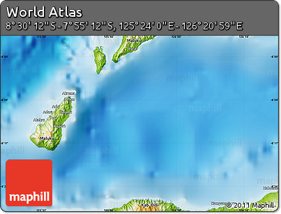 Physical Map of the Area around 8° 12' 42" S, 125° 52' 30" E