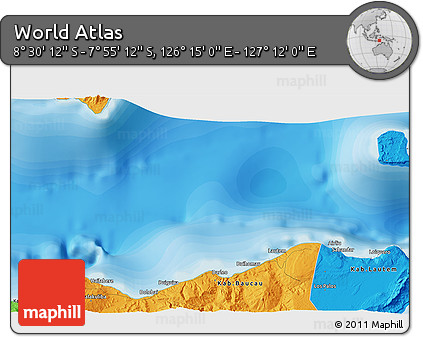 Political 3D Map of the Area around 8° 12' 42" S, 126° 43' 29" E