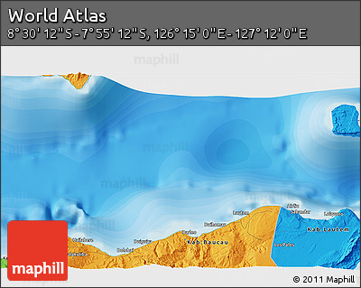 Political 3D Map of the Area around 8° 12' 42" S, 126° 43' 29" E