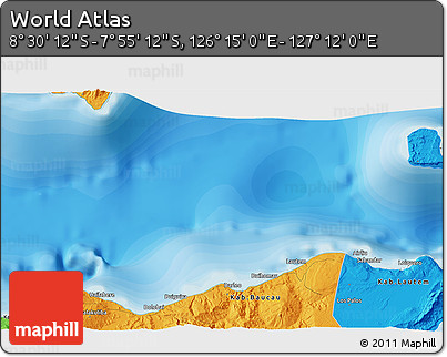 Political 3D Map of the Area around 8° 12' 42" S, 126° 43' 29" E