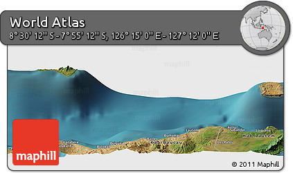 Satellite Panoramic Map of the Area around 8° 12' 42" S, 126° 43' 29" E