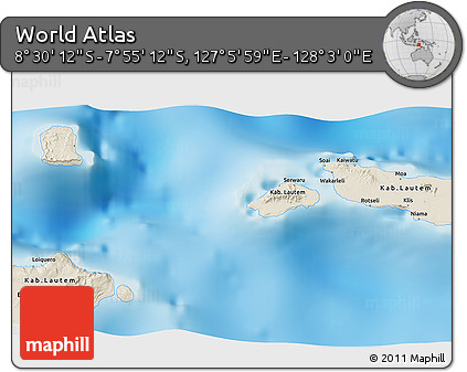 Shaded Relief 3D Map of the Area around 8° 12' 42" S, 127° 34' 30" E