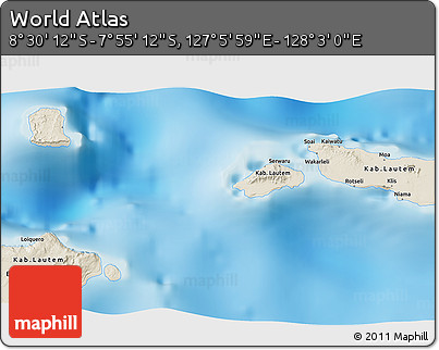 Shaded Relief 3D Map of the Area around 8° 12' 42" S, 127° 34' 30" E