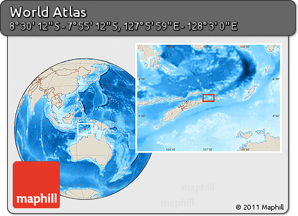 Shaded Relief Location Map of the Area around 8° 12' 42" S, 127° 34' 30" E