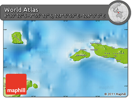 Physical Map of the Area around 8° 12' 42" S, 127° 34' 30" E