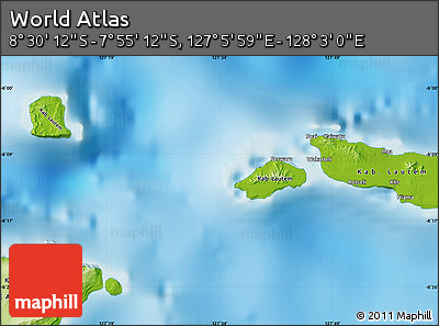 Physical Map of the Area around 8° 12' 42" S, 127° 34' 30" E