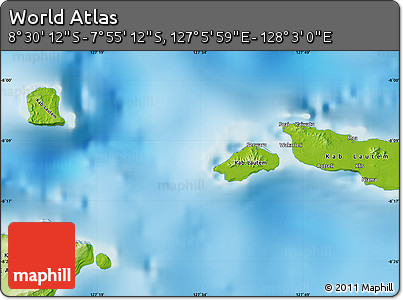 Physical Map of the Area around 8° 12' 42" S, 127° 34' 30" E