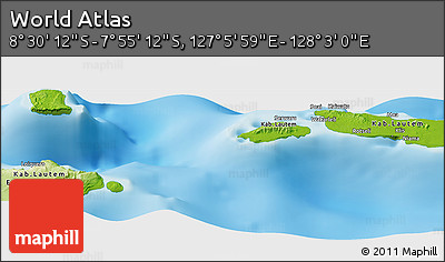 Physical Panoramic Map of the Area around 8° 12' 42" S, 127° 34' 30" E