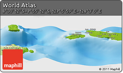 Physical Panoramic Map of the Area around 8° 12' 42" S, 127° 34' 30" E