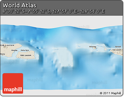 Shaded Relief 3D Map of the Area around 8° 12' 42" S, 128° 25' 30" E