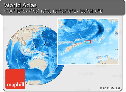 Shaded Relief Location Map of the Area around 8° 12' 42" S, 128° 25' 30" E