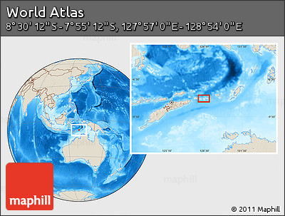 Shaded Relief Location Map of the Area around 8° 12' 42" S, 128° 25' 30" E