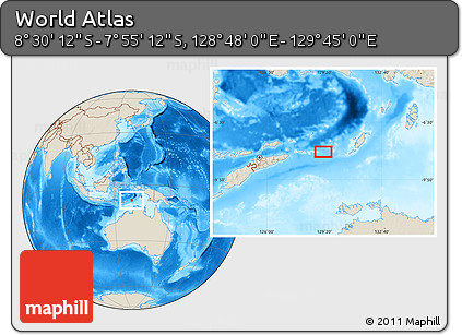Shaded Relief Location Map of the Area around 8° 12' 42" S, 129° 16' 30" E