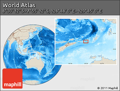 Shaded Relief Location Map of the Area around 8° 12' 42" S, 129° 16' 30" E