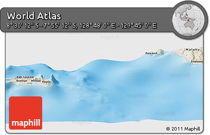 Shaded Relief Panoramic Map of the Area around 8° 12' 42" S, 129° 16' 30" E