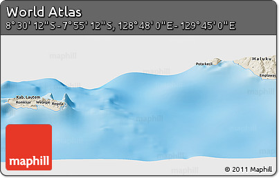 Shaded Relief Panoramic Map of the Area around 8° 12' 42" S, 129° 16' 30" E