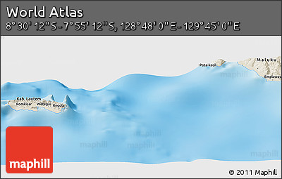 Shaded Relief Panoramic Map of the Area around 8° 12' 42" S, 129° 16' 30" E