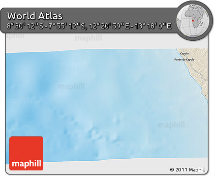 Shaded Relief 3D Map of the Area around 8° 12' 42" S, 12° 49' 29" E