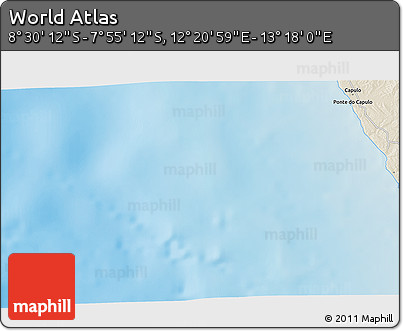 Shaded Relief 3D Map of the Area around 8° 12' 42" S, 12° 49' 29" E