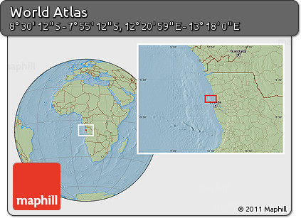 Savanna Style Location Map of the Area around 8° 12' 42" S, 12° 49' 29" E, hill shading