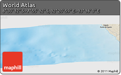 Shaded Relief Panoramic Map of the Area around 8° 12' 42" S, 12° 49' 29" E