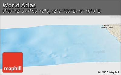 Shaded Relief Panoramic Map of the Area around 8° 12' 42" S, 12° 49' 29" E