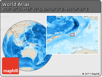 Shaded Relief Location Map of the Area around 8° 12' 42" S, 130° 7' 30" E