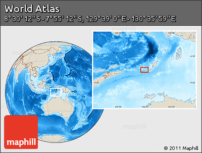 Shaded Relief Location Map of the Area around 8° 12' 42" S, 130° 7' 30" E