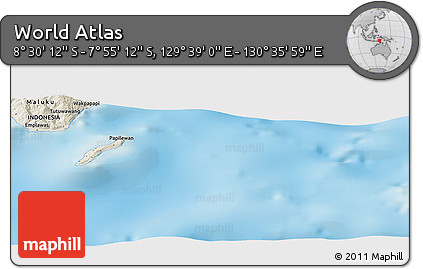 Shaded Relief Panoramic Map of the Area around 8° 12' 42" S, 130° 7' 30" E