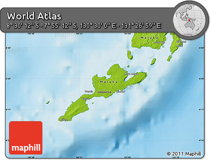 Physical Map of the Area around 8° 12' 42" S, 130° 58' 29" E