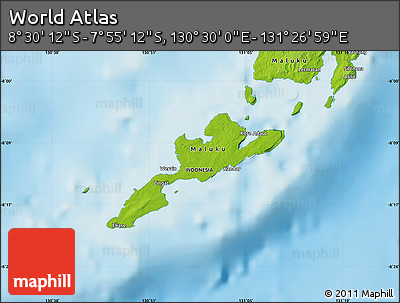 Physical Map of the Area around 8° 12' 42" S, 130° 58' 29" E